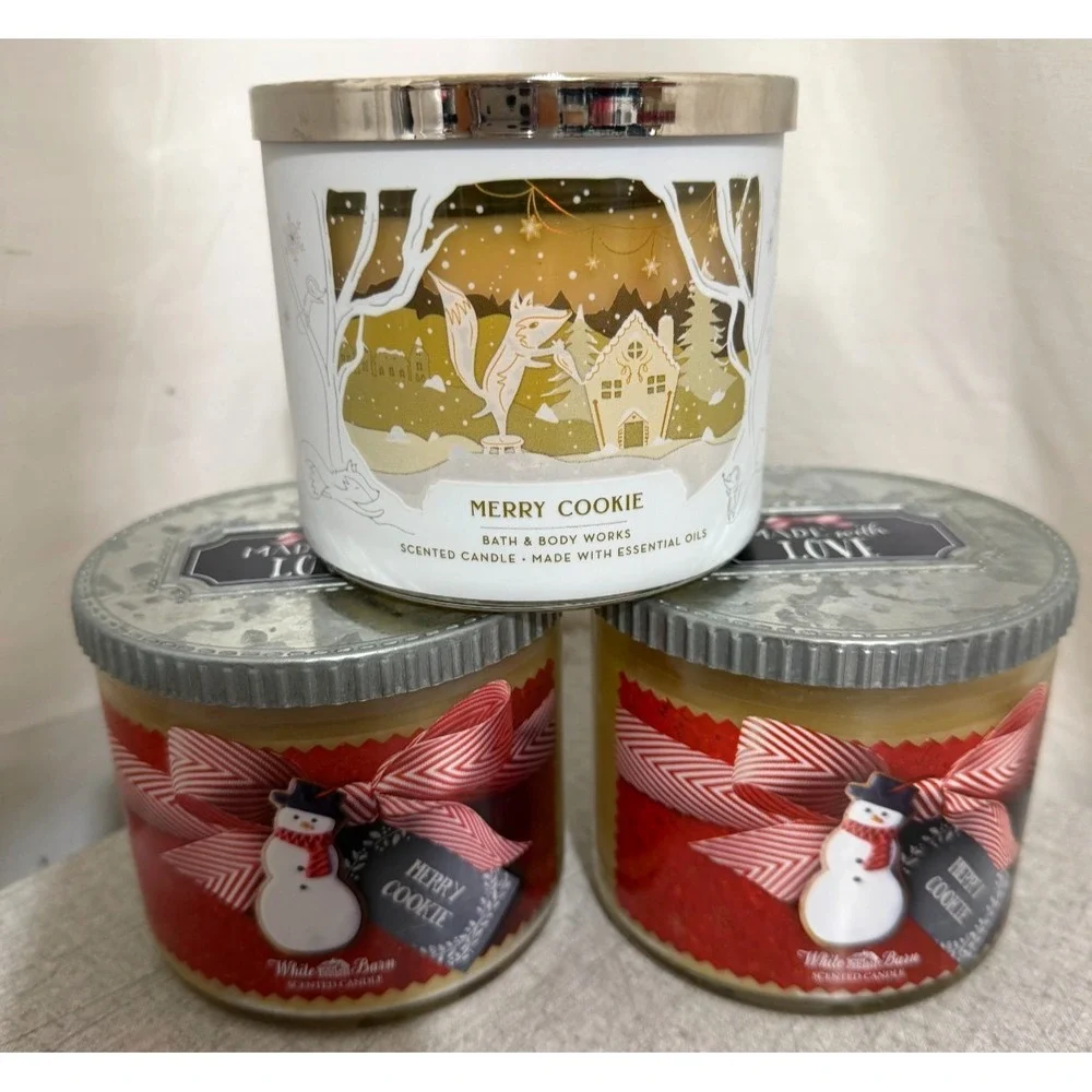 Bath and Body Works Merry Cookie 3-Wick Candle Set of 3